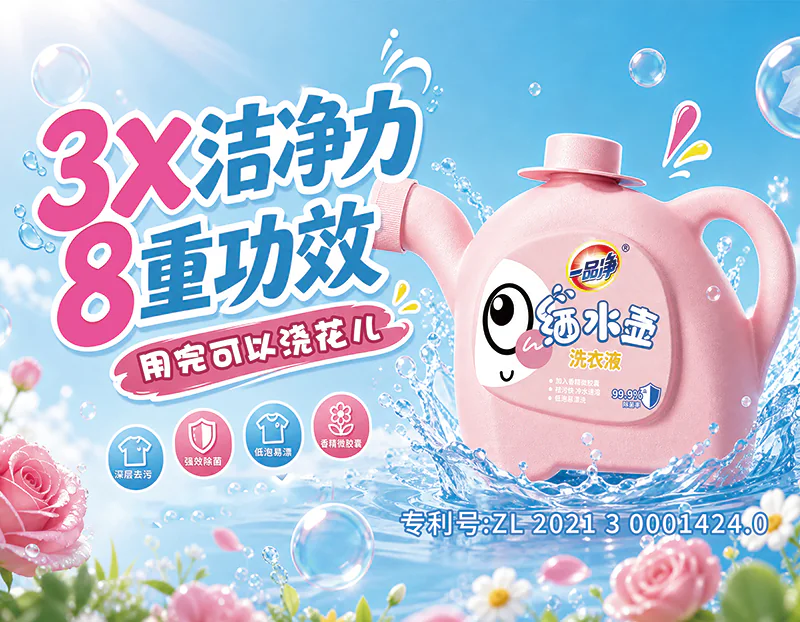 一品净粉色洗衣液产品宣传图